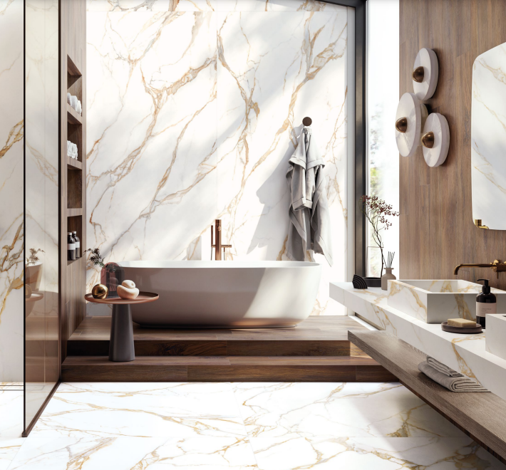 Salle de bain avec carrelage grand format à Annemasse